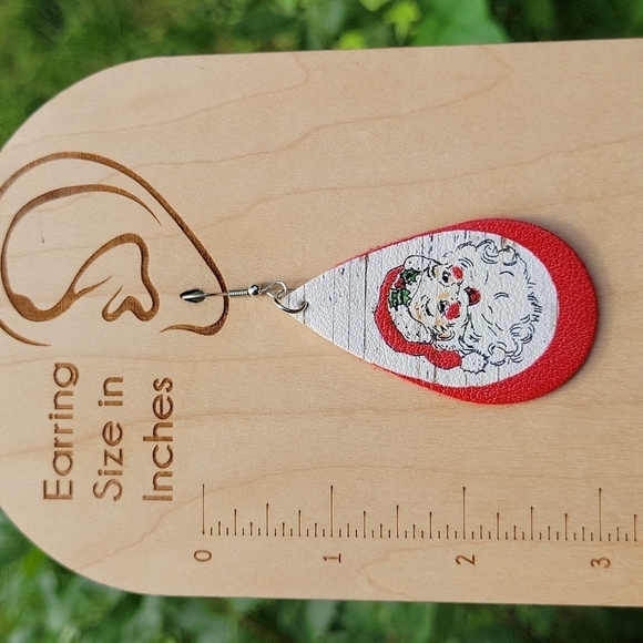 Farmhouse Santa Vegan Leather Drop Earrings - Picture 5 of 7